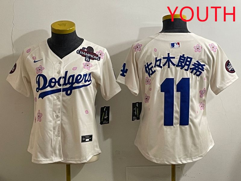 Youth Los Angeles Dodgers 11 R.Sasaki Cream Sakura Edition 2025 Nike MLB Jersey style 35